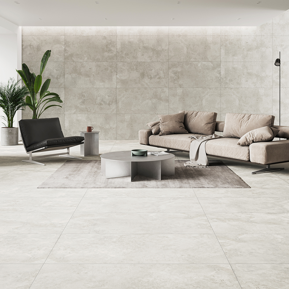 Dlažba imitace betonu WINTER SHADOW bílá matná 59,8x119,8 cm #157 Cersanit