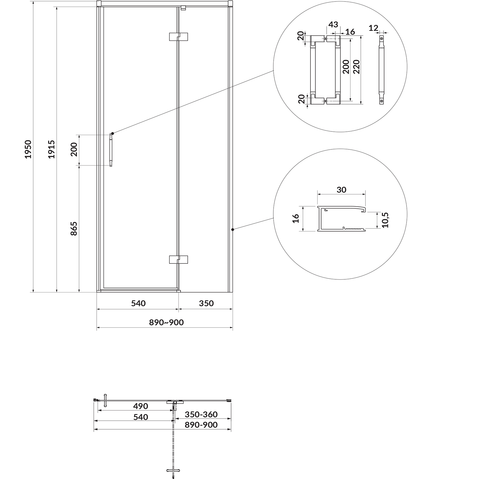 CERSANIT Čtvercový sprchový kout LARGA zlatý matný, pravý 90x90 čiré sklo S601-467 CERSANIT Čtvercový sprchový kout LARGA zlatý matný, pravý 90x90 čiré sklo S601-467