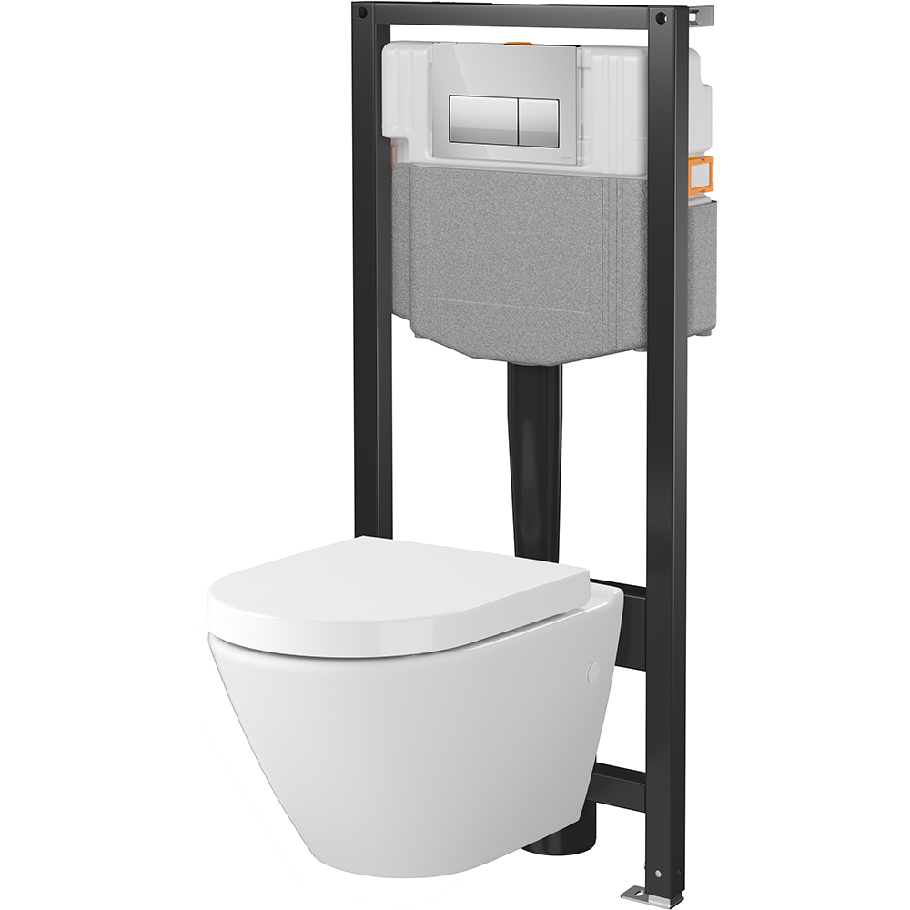 CERSANIT Podomítková sada mech 50, miska VERSO Ov, deska, knoflík PRESTO II chrom S701-973