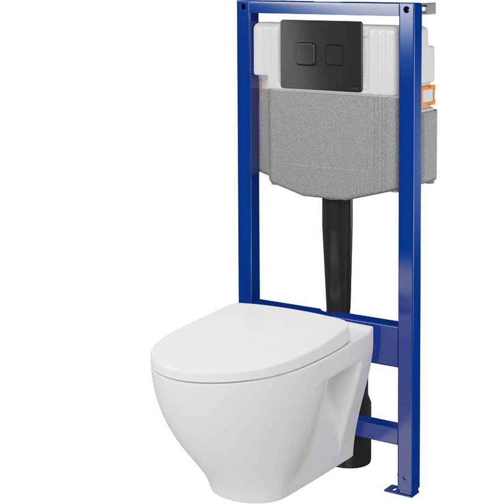 CERSANIT SYSTEM 50 PNEU podomítková sada SAVIO mísa, sedátko, knoflík ACCENTO černá S701-957