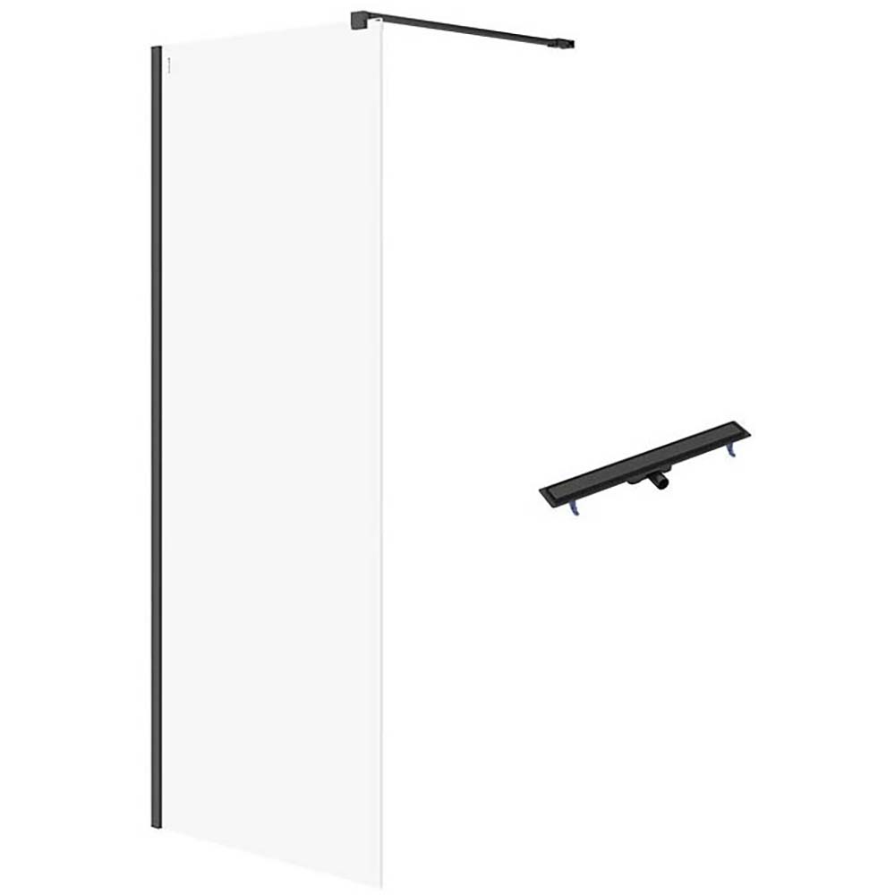 CERSANIT Walk-in sprchový kout MILLE černý 90x200 lineární žlab TAKO 80 černý S601-249