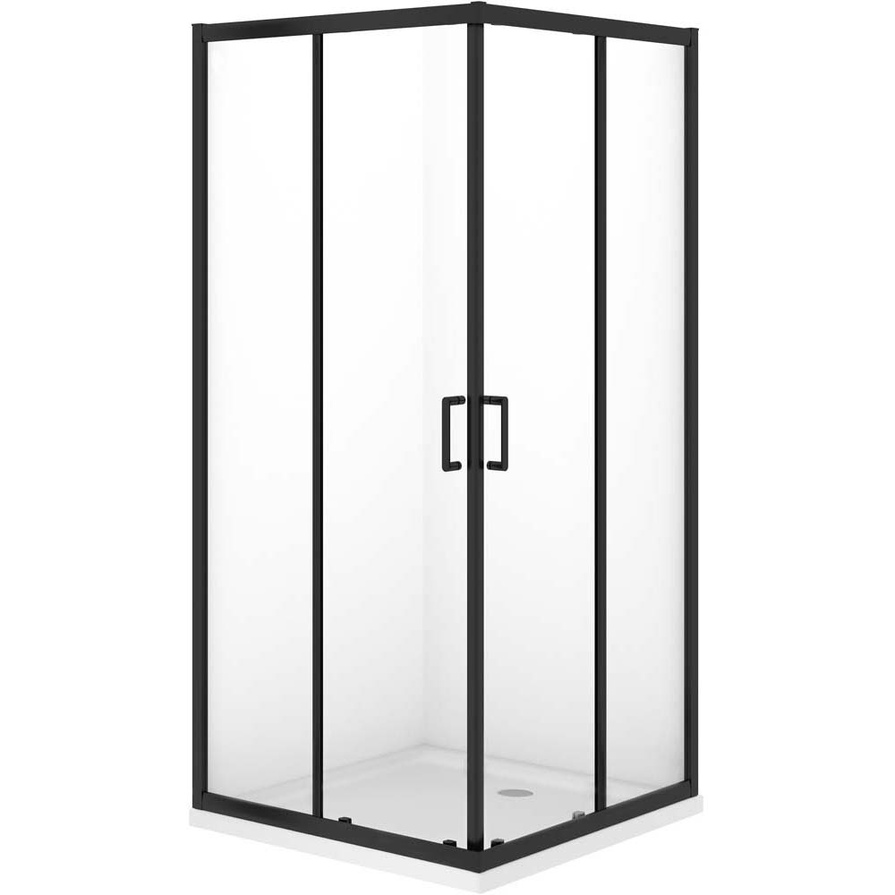CERSANIT VERSO sada sprchových koutů s černým profilem a vaničkou TAKO 80X80 cm S601-252