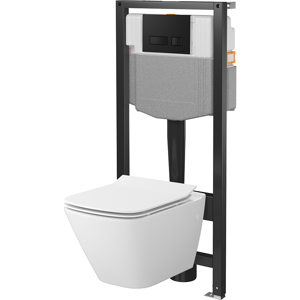 CERSANIT Podomítkový set mech 50, mísa VERSO Sq, deska, knoflík MOVI II černá matná S701-976