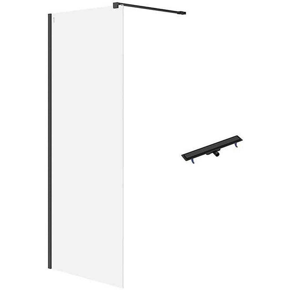 CERSANIT Walk-in sprchový kout MILLE černý 80x200 lineární žlab TAKO 70 černý S601-244