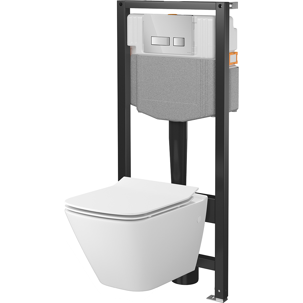 CERSANIT Podomítková sada mech 50, mísa VERSO Sq, deska, knoflík MOVI II chrom S701-975