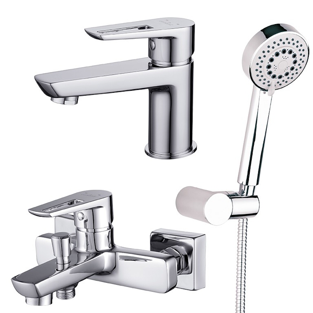 CERSANIT MILLE umyvadlová a vanová a sprchová baterie sada + LANO sprchový set S952-003