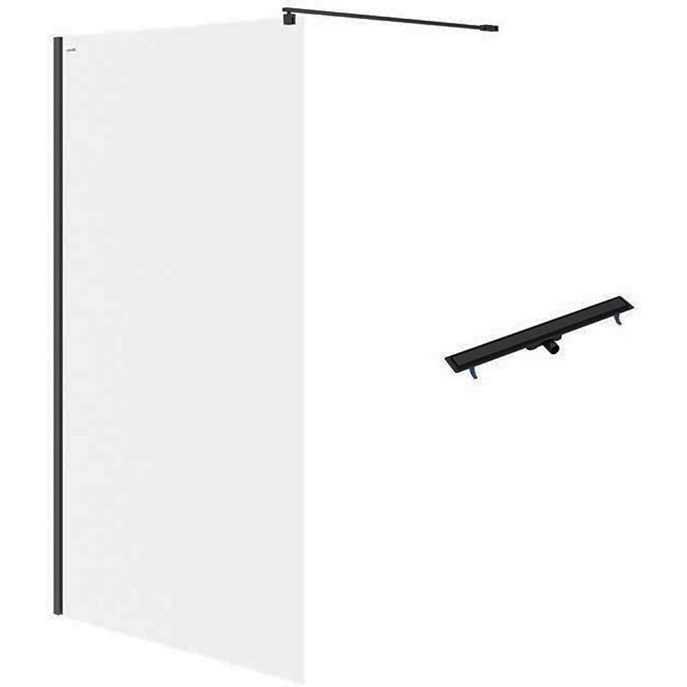 CERSANIT Walk-in sprchový kout MILLE černý 120x200 lineární žlab TAKO 90 černý S601-240