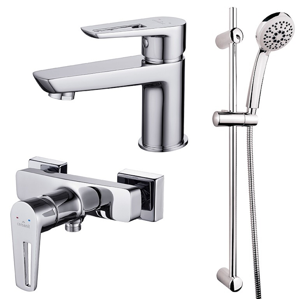 CERSANIT MILLE umyvadlová a vanová a sprchová baterie - sada + VIBE sprchový set S952-004